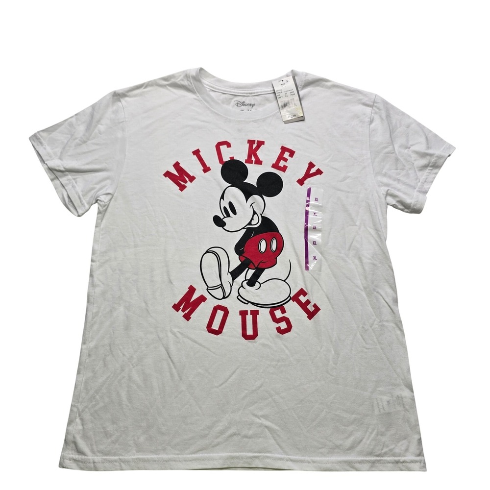 Disney‎ Mickey Mouse Graphic T-Shirt Retro Short Sleeve White Womens XL NEW